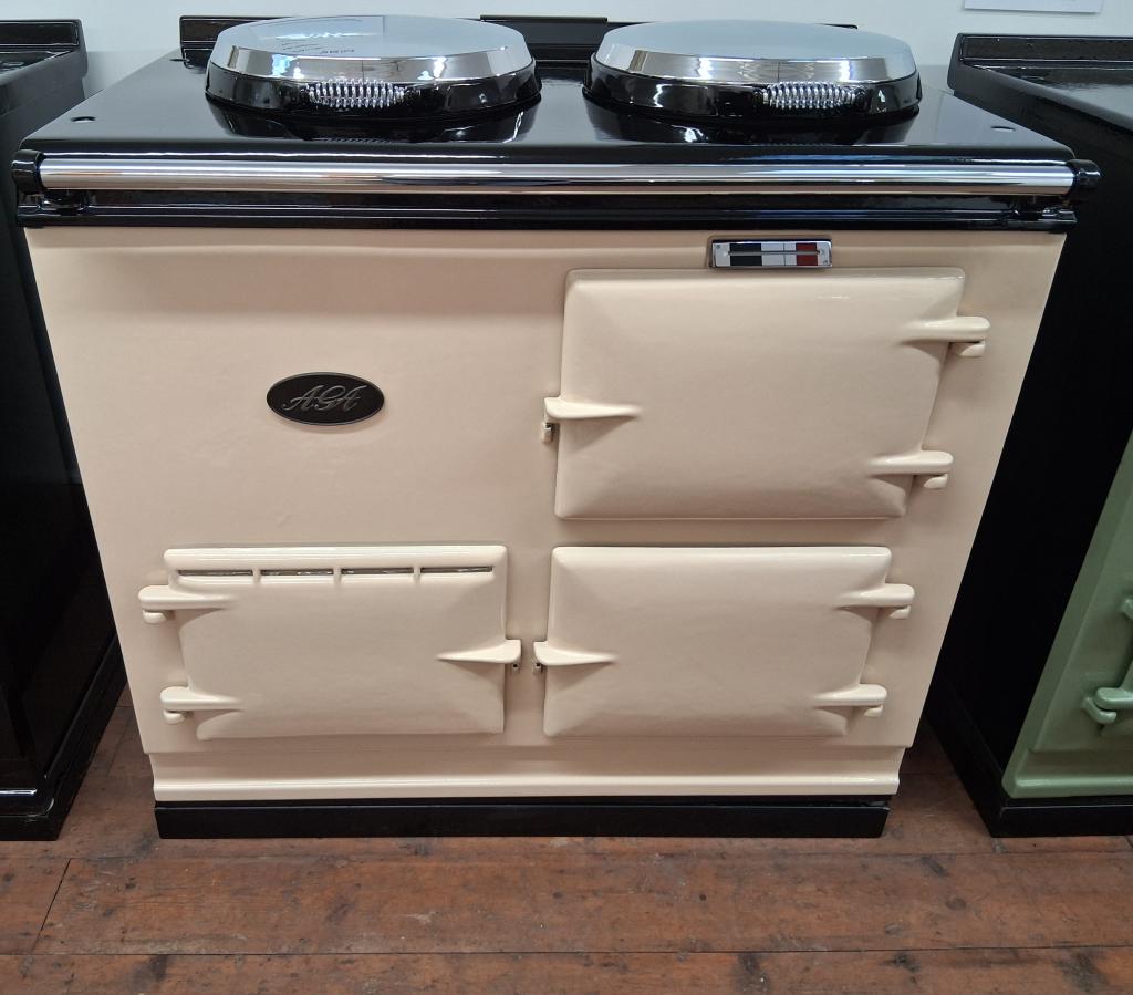 <p>2 Oven Aga cooker with plinth</p><p>Fully reconditioned</p><p>Enamelled in Cream</p><p>Electrickit control system</p>